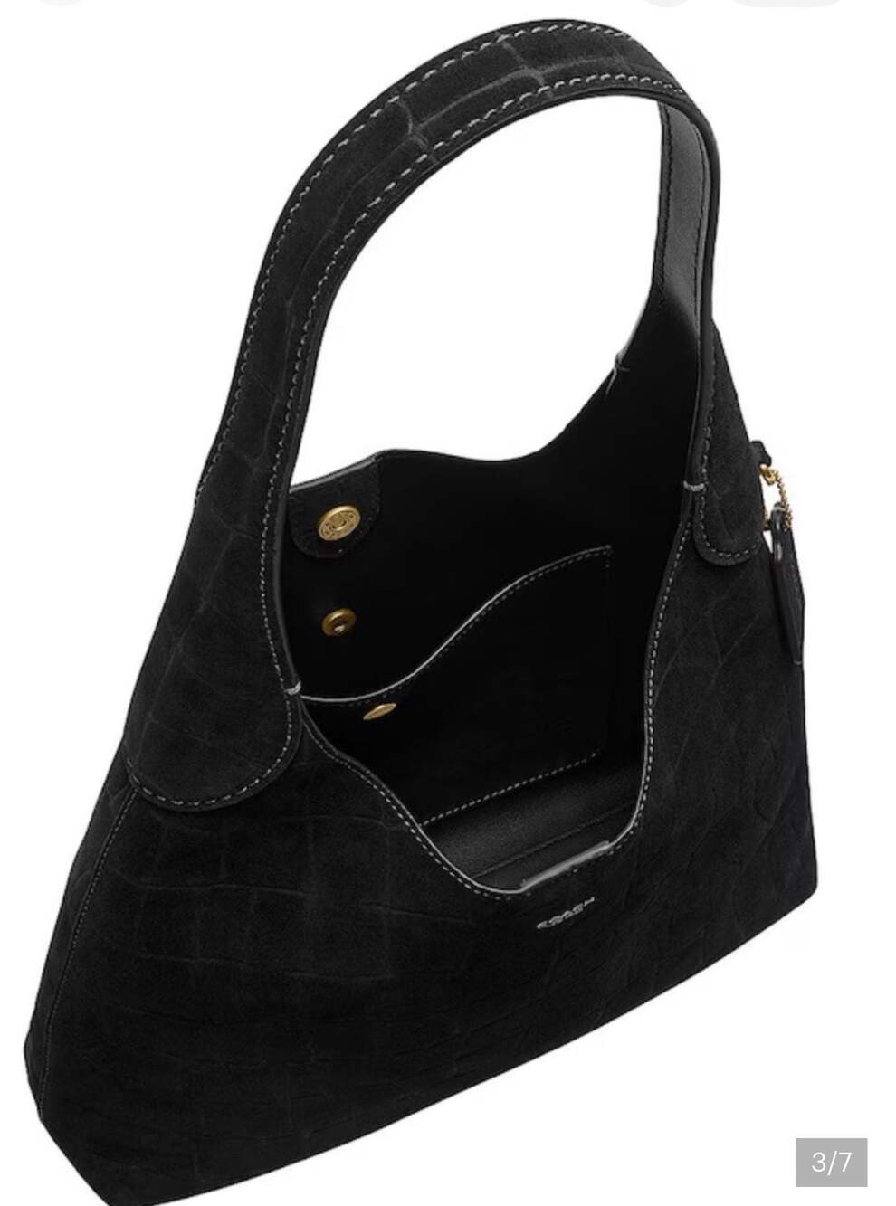 COACH Brooklyn Shoulder Bag 28 in Black Crocodile-Embossed Suede - Picture 4 of 4
